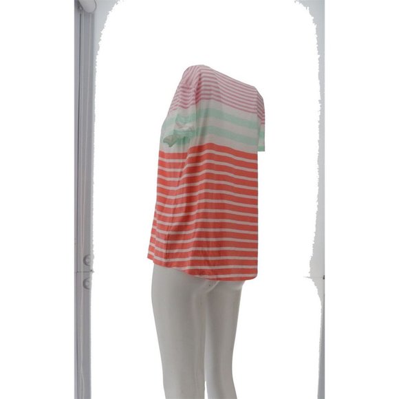 NWT LANDS' END SHORT SLEEVE DOUBLE BINDING V-NECK TEE BLUE BAY MULTI STRIPE PS - Picture 3 of 5